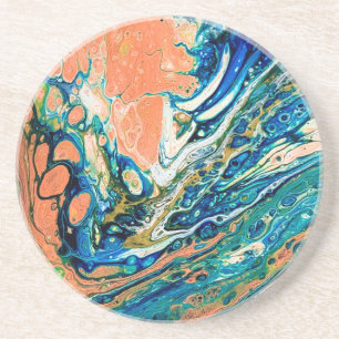 Dessous De Verre En Grès Coral N Bleu Plage Sud-Ouest Abstrait