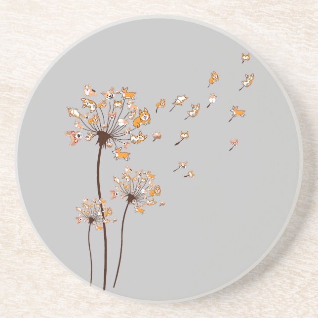 Dessous De Verre En Grès Corgi Flower Fly Dandelion Chemise mignonne Amoure (Devant)