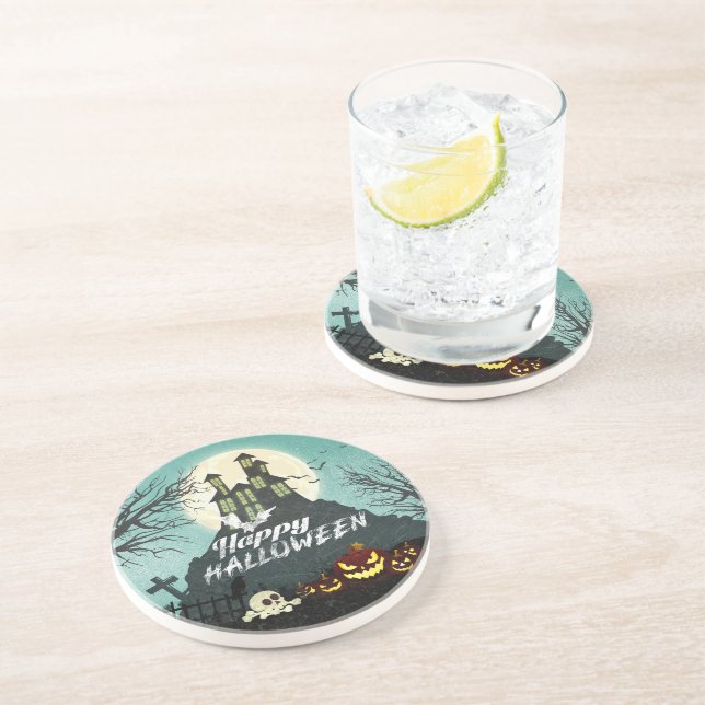 Dessous De Verre En Grès Costume Maison Hantée éffrayante nuit Ciel Hallowe (Côté)