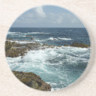 Dessous De Verre En Grès Côte rocheuse d'Aruba et océan bleu