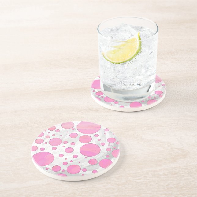 Dessous De Verre En Grès Coton Bonbon Pink Polka Dot (Côté)