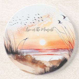 Dessous De Verre En Grès Coucher de soleil sur la plage avec des oiseaux