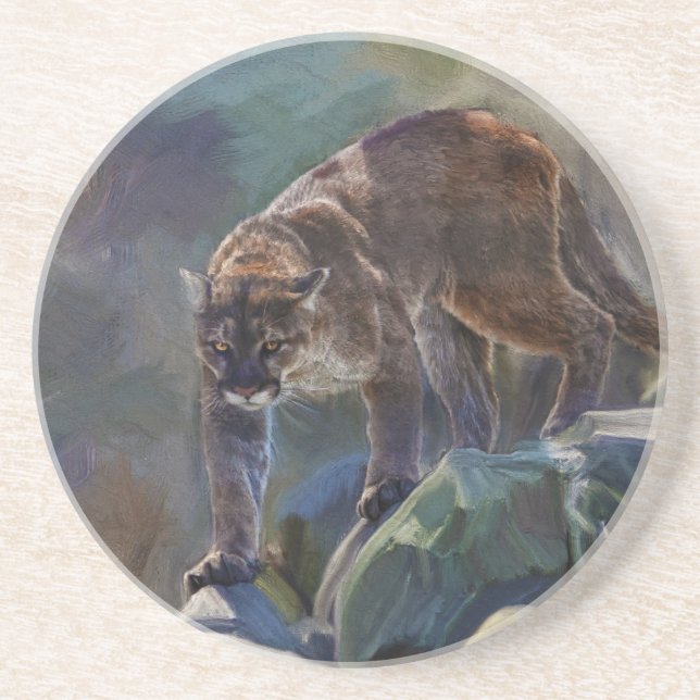 Dessous De Verre En Grès Cougar Mountain Lion Big Cat Peinture 5 (Devant)