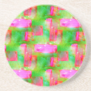 Dessous De Verre En Grès Couleur abstraite peinte en jaune, rose