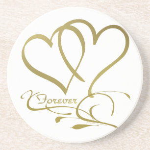 Dessous De Verre En Grès Couleurs de fond modifiables Forever Hearts Gold