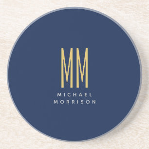 Dessous De Verre En Grès Couleurs d'or bleu Monogramme Lettres initiales No