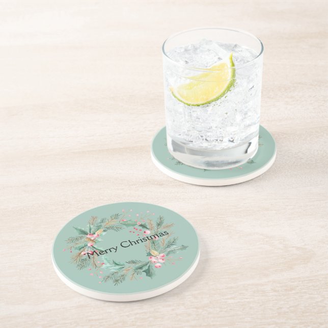 Dessous De Verre En Grès Couronne de Noël rose vert (Côté)