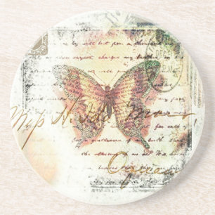 Dessous De Verre En Grès Courrier papillon vintage