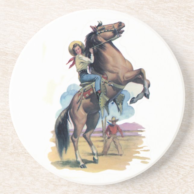 Dessous De Verre En Grès Cow-girl sur le cheval (Devant)