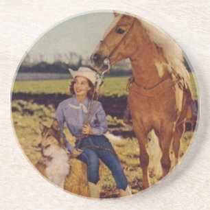 Dessous De Verre En Grès Cow-girl vintage