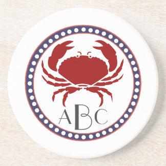 Dessous De Verre En Grès Crabe rouge marine et monogramme