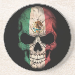 Dessous De Verre En Grès Crâne de drapeau mexicain sur le noir