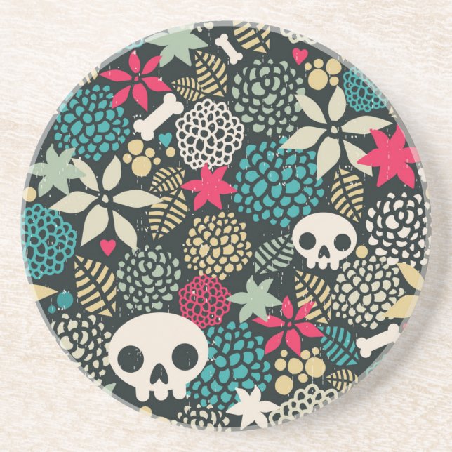 Dessous De Verre En Grès Crâne en fleurs (Devant)
