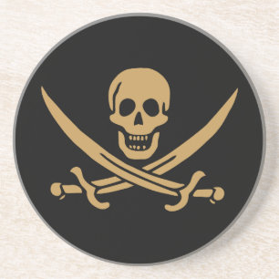 Dessous De Verre En Grès Crâne et Cutlass d'or aztèque Pirate Calico Jack
