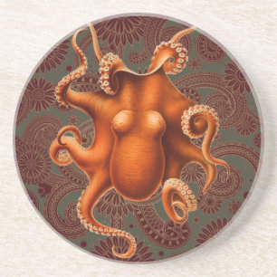 Dessous De Verre En Grès Créature du monstre de la mer d'Octopus Cephalapod
