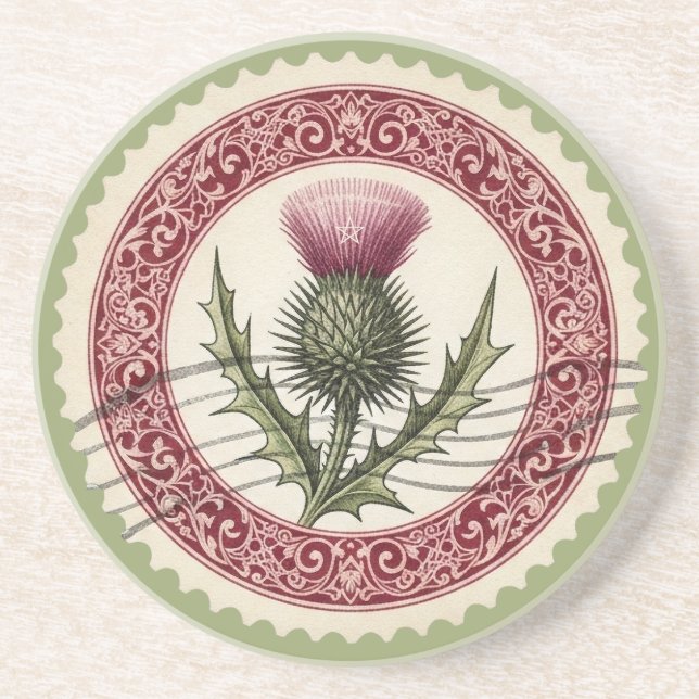 Dessous De Verre En Grès Créez Votre Propre Tampon de Fleur de Chardon Vict (Devant)