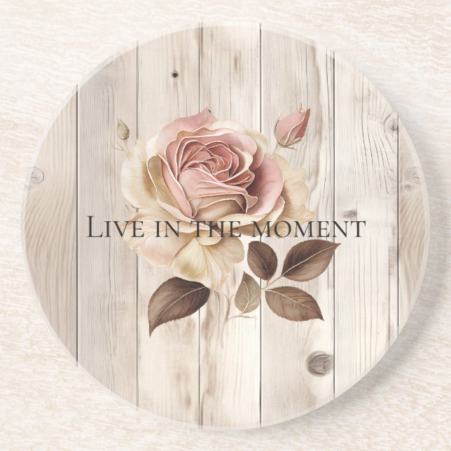 Dessous De Verre En Grès Crème Rose Blanc Faux Bois (Devant)