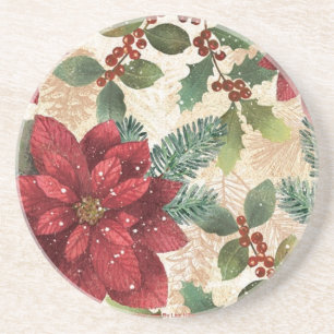Dessous De Verre En Grès Crème verte rouge Retro les années 50 Poinsettia