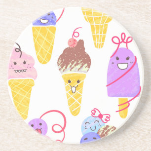 Dessous De Verre En Grès Crèmes glacées Kawaii, motif mignon et sans soudur