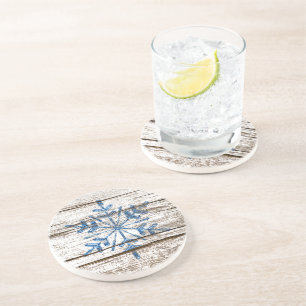 Dessous De Verre En Grès Cristal de glace bleu sur texture de bois altéré f
