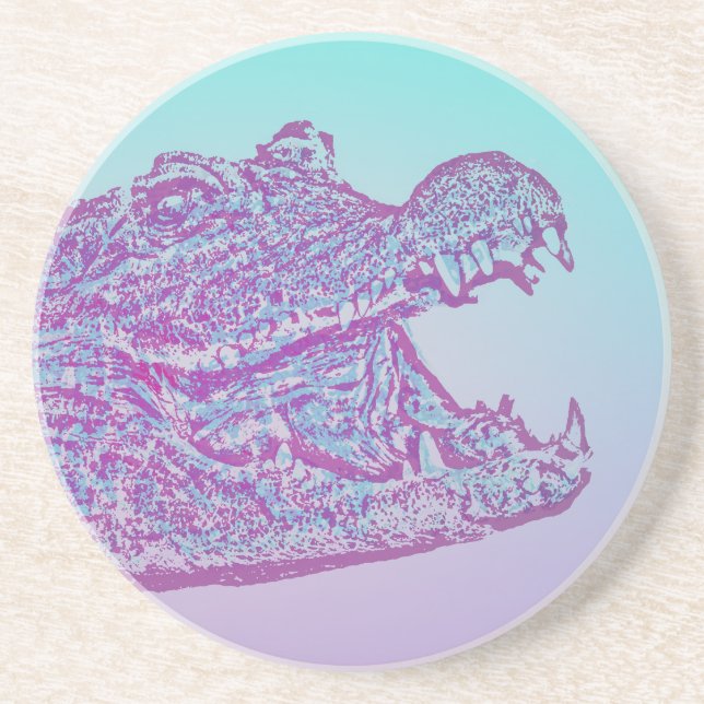 Dessous De Verre En Grès Crocodile bleu et violet Imprimer (Devant)