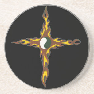 Dessous De Verre En Grès Croix de feu Yin Yang
