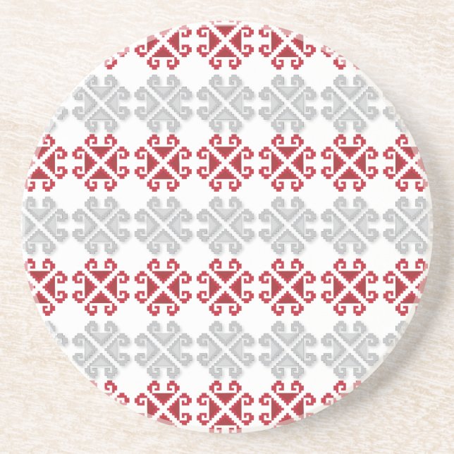 Dessous De Verre En Grès Croix géométrique rouge et gris letton (Devant)