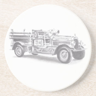 Dessous De Verre En Grès croquis au crayon de vieux camion de pompiers dess