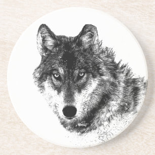 Dessous De Verre En Grès Croquis de loup gris