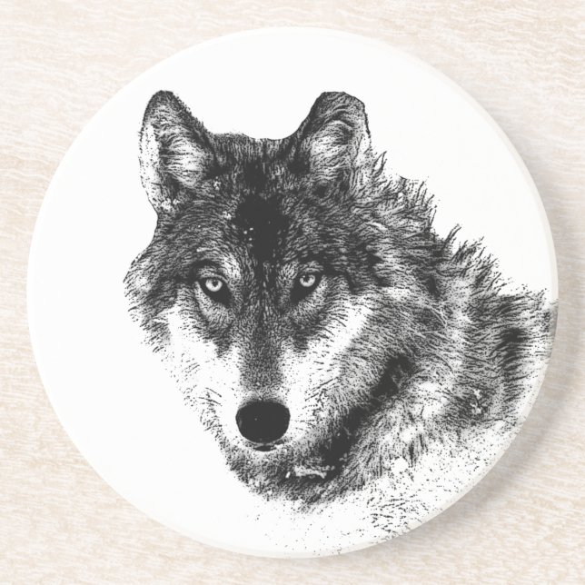 Dessous De Verre En Grès Croquis de loup gris (Devant)