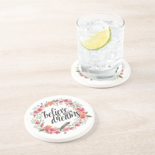 Dessous De Verre En Grès Croyez en vos rêves Oiseau rose Floral