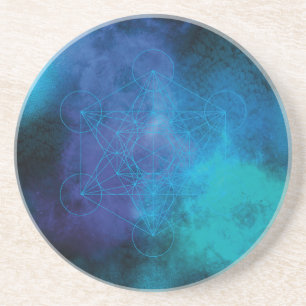 Dessous De Verre En Grès Cube de Métatron bleu turquoise Géométrie sacrée