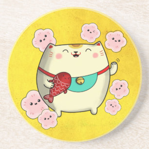 Dessous De Verre En Grès Cuisine ronde Maneki Neko Chat