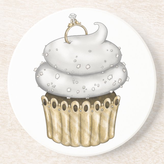 Dessous De Verre En Grès Cupcake Fiançailles doux (Devant)
