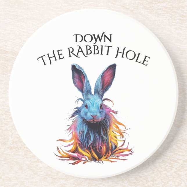 Dessous De Verre En Grès Custom Down Rabbit Hole Blue Bunny (Devant)