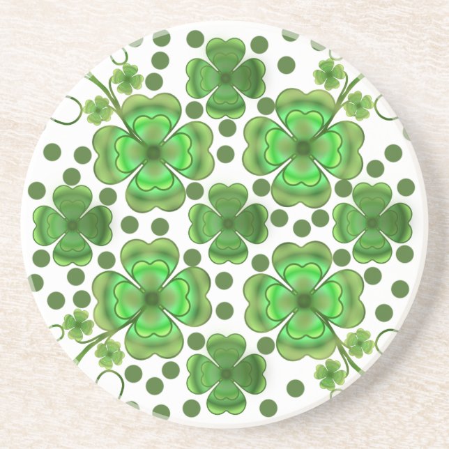 Dessous De Verre En Grès Custom Metallic Green Clover & Swirl Pattern  (Devant)