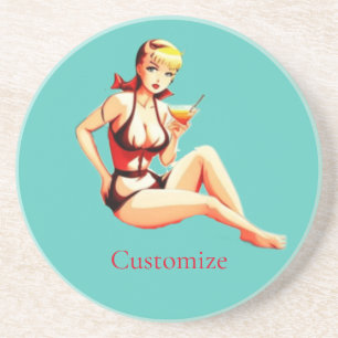 Dessous De Verre En Grès Cute Blonde Martini Bikini Girl Thunder_Cove