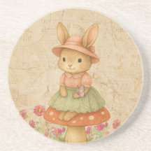 Cute Bunny on Mushroom | Pastel Coaster