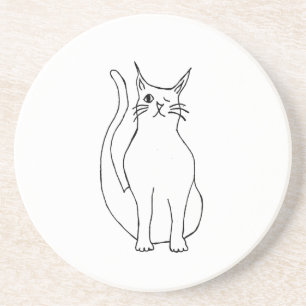 Dessous De Verre En Grès Cute chat Winking Kitty Carton noir blanc