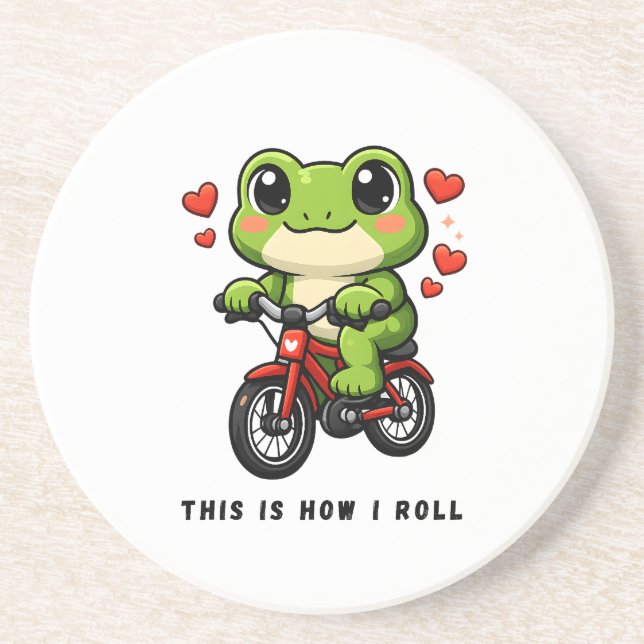 Dessous De Verre En Grès Cute Cycling Frog | Kawaii Frog Bicycle Art (Devant)