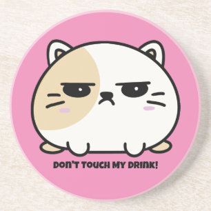 Dessous De Verre En Grès Cute Kawaii Chubby Angry Mochi Cat 