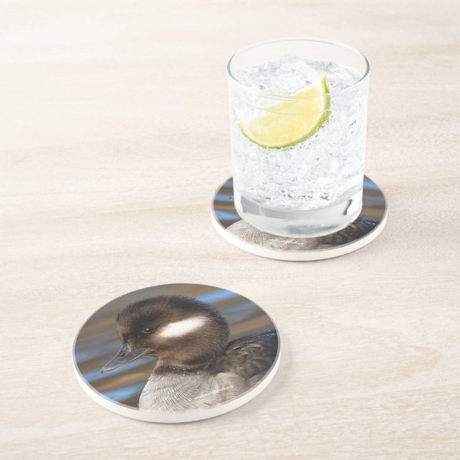 Dessous De Verre En Grès Cute Little Bufflehead Canard sur les eaux illumin (Côté)