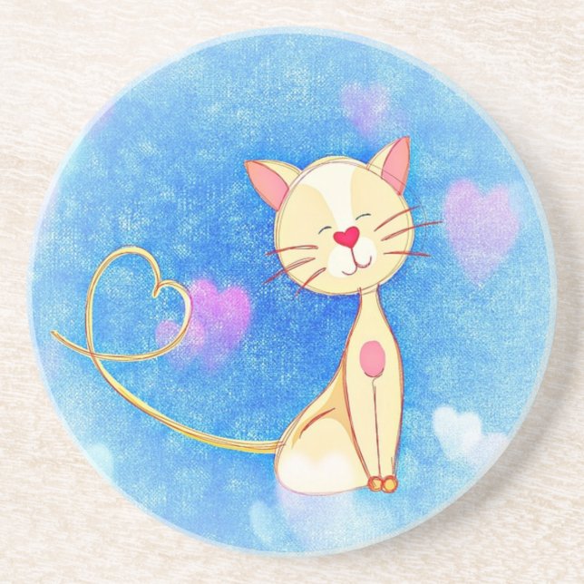 Dessous De Verre En Grès Cute Love Chat (Devant)