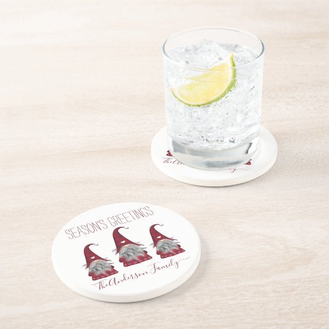 Dessous De Verre En Grès Cute Rustique Plaid Personnalisé Noël Gnome Elf (Côté)