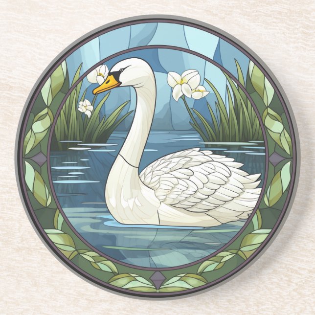 Dessous De Verre En Grès Cygne blanc en verre doux (Devant)