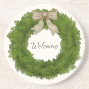 Dessous De Verre En Grès Cypress Wreath With Bow Nom ou salut personnalisés