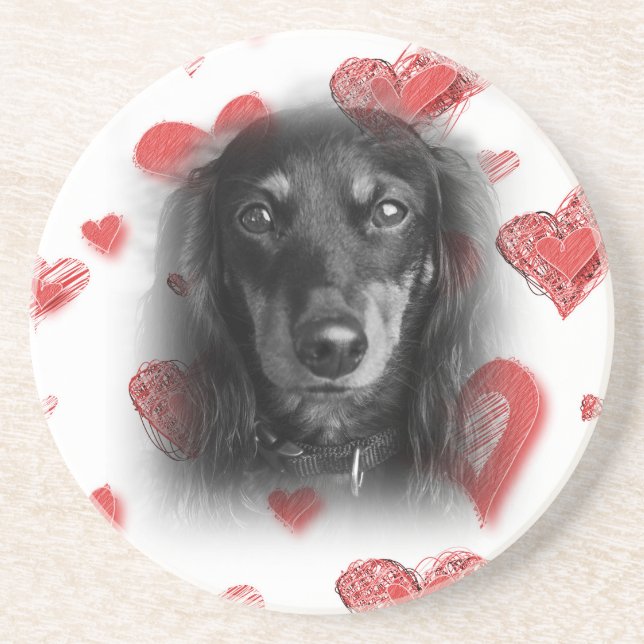 Dessous De Verre En Grès Dachshund aux Coeurs rouges (Devant)