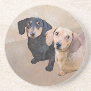 Dessous De Verre En Grès Dachshund (Smooth) Peinture - Art Chien original