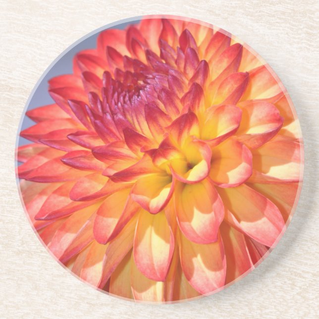 Dessous De Verre En Grès Dahlia orange et jaune (Devant)