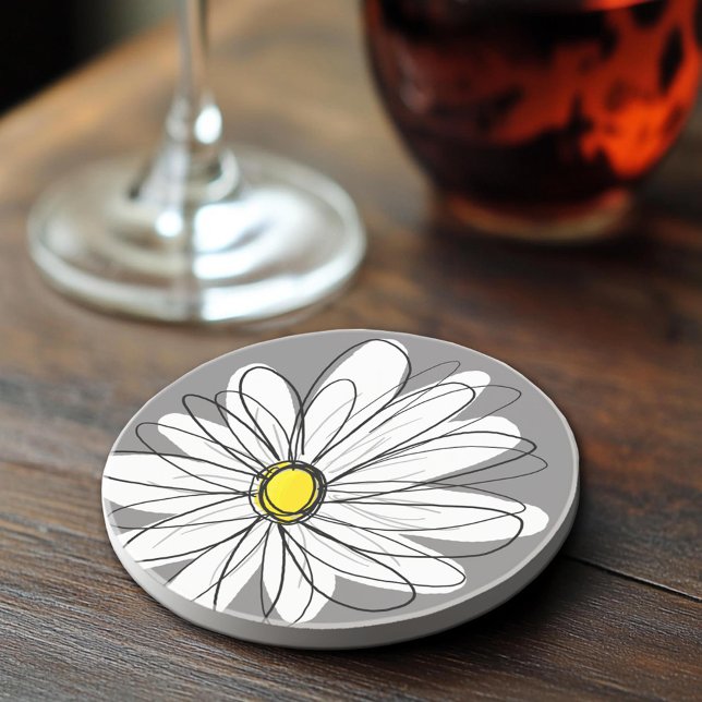 Dessous De Verre En Grès Daisy fantaisiste gris et jaune (Sandstone Coaster)